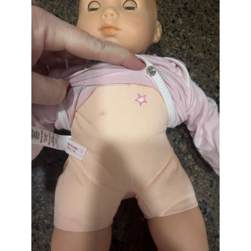 American Girl Bitty‎ Baby Doll Blue Eyes Blonde Hair Pink Onesie 15 Inch